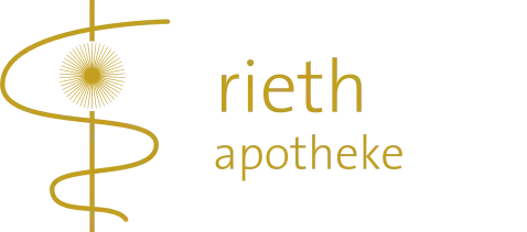 Logo der Rieth-Apotheke auf schwarzem Hintergrund.
