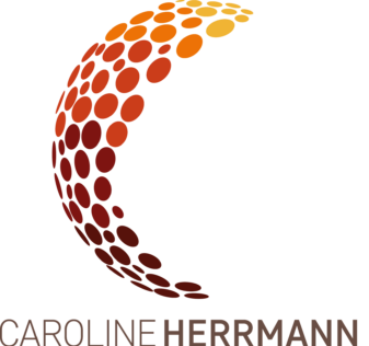 Caroline Hermanns Logo auf rotem Hintergrund.