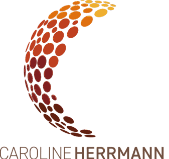 Caroline Hermanns Logo auf rotem Hintergrund.